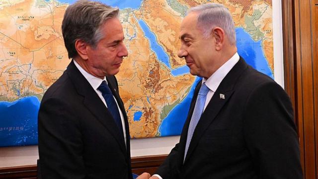美国国务卿安东尼·布林肯(Anthony Blinken)和以色列总理本雅明·内塔尼亚胡(Benjamin Netanyahu)