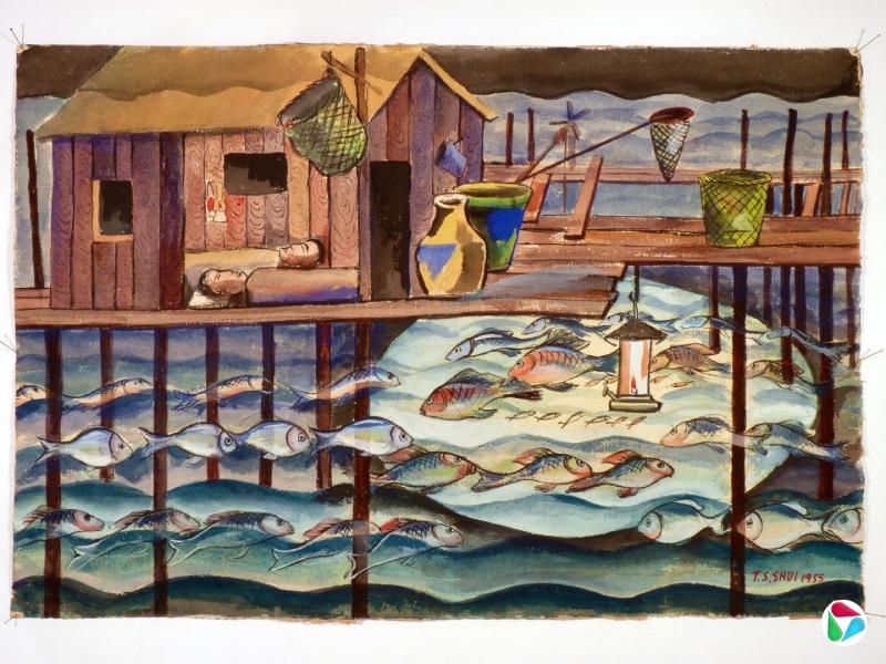 许铁生水彩画《渔家之梦》(1955)。(品艺画廊提供)